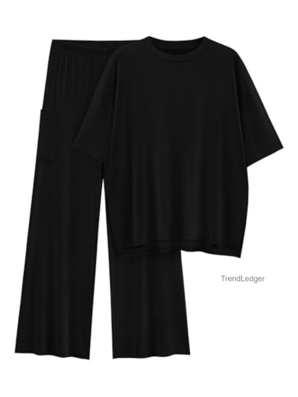 KIRUNDO 2 Piece Lounge Set Women Wide Leg Pant Set Short Sleeve Knit